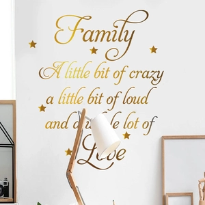 Sticker Mural Citation Famille Or PVC Autocollant Texte Métallique Avec Étoile Art DIY pour Maison Cuisine Salle à Manger
