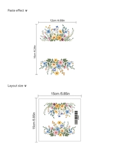 Detail view of colorful wildflower wall decals showing sheet layout and final applied dimensions