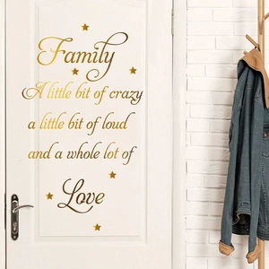 Sticker mural miroir doré Family avec étoiles sur porte blanche pour décor