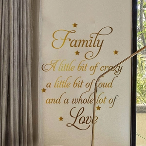 Sticker mural avec citation familiale en miroir doré pour cuisine et décoration