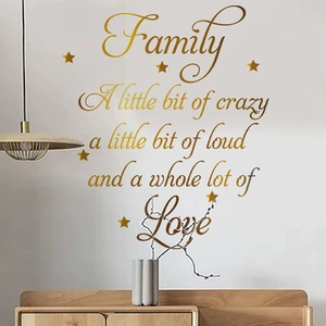 Sticker mural doré acrylique citations famille pour décoration de cuisine et salon moderne