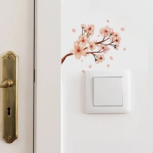Watercolor Cherry Blossom Branch Wall Sticker Pink Flower PVC Self Adhesive Removable Decorative Home Light Switch Decal