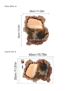 3D sea view wall sticker showing layout size and paste effect dimensions in detail