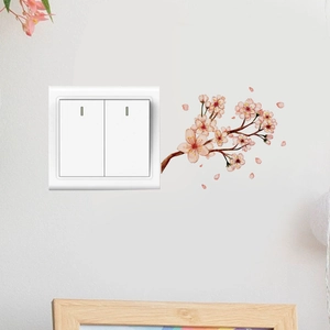 Elegant watercolor pink cherry blossom wall decal sticker for light switch decoration
