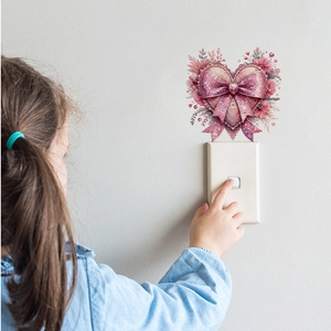 Pink bow and heart-shaped self-adhesive wall sticker for home switch decoration