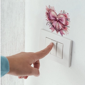 Pink heart and bow wall sticker for switch decoration in bedroom or living room