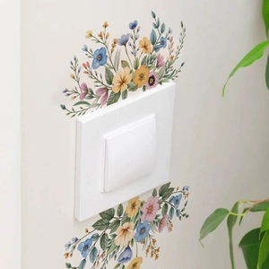 Watercolor wildflower wall sticker decor for standard square light switch panels