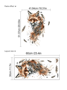 Layout and paste effect dimensions for bohemian fox totem wall sticker ZRA012