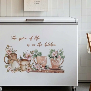 Watercolor Coffee Cup Flower Kitchen Wall Sticker Spice Of Life Quote PVC Waterproof DIY Home Decor Mural Decal Sticker