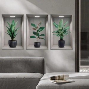 3D Stereo Green Plants Wall Stickers Simulation Potted Plant Niche PVC Self Adhesive Wallpaper For Living Room Bedroom Home Decor