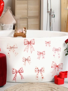 Adesivi murali fiocchi rosa con cuori rossi sulla vasca per decorazioni romantiche