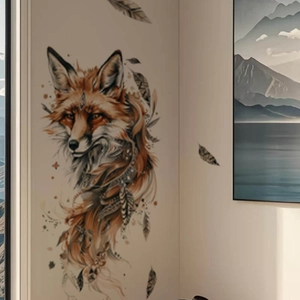 Self-adhesive watercolor fox totem wall sticker for living room home decor