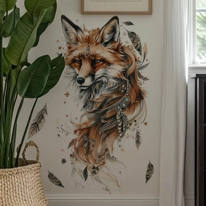 Bohemian fox totem wall sticker with tribal feathers for living room wall decoration