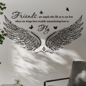 Minimalist black wings and butterfly wall decal with inspirational quotes for home decor