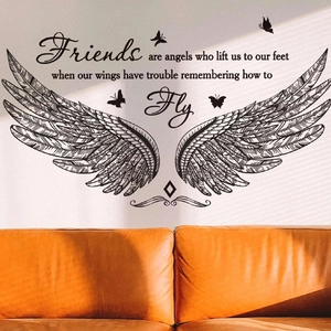 Elegant black angel wings and butterfly wall sticker with inspirational English slogan