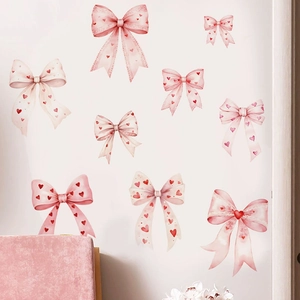 Adesivi da muro con fiocchi rosa e cuori per camera da letto bambina stile romantico