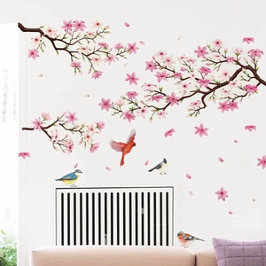 Cherry blossom wall decal with birds and branches for living room home wall decoration