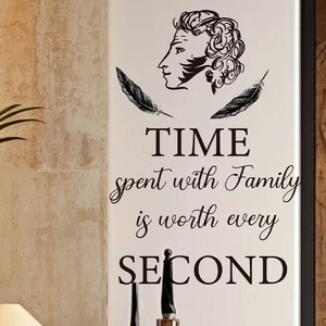 Family Time Spent With Family Is Worth Every Second Quote Wall Sticker PVC Classical Portrait Feather Home Decor Mural