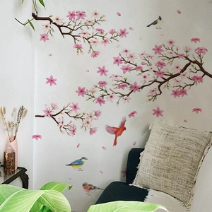 Cherry blossom tree branches and birds wall decals for living room home decor mural