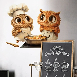 Cute cartoon owl chef wall stickers for kitchen decor featuring vivid cooking owl designs