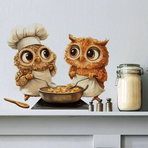 Cartoon chef owls PVC wall stickers for kitchen and dining room home wall decor