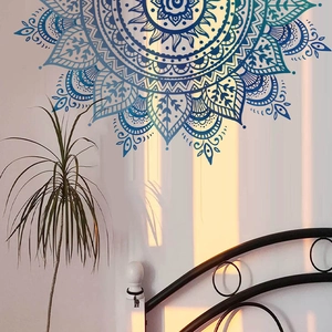 Mandala wall sticker with blue gradient pattern for bohemian style home decor