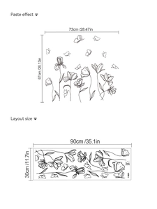 Detailed comparison of the floral wall sticker layout size and the actual paste effect