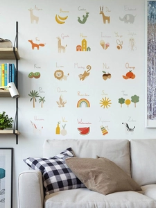 Détail des stickers muraux alphabet éducatifs avec motifs d'animaux dans une chambre