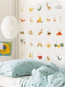 Stickers muraux éducatifs alphabet avec animaux et fruits pour décoration de chambre