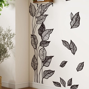 Minimalist black leaf wall decals for home living room decor with removable PVC material