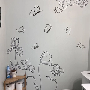 Minimalist black floral and butterfly line art wall stickers for home wall decoration