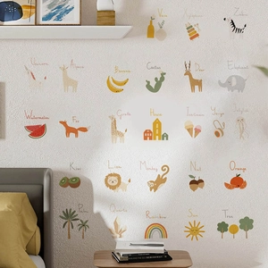 Stickers muraux enfant avec animaux alphabet de A à Z dessinés à la main sur mur clair