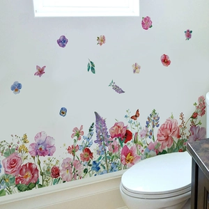 Self-adhesive watercolor wildflower and butterfly wall stickers for home hallway decor