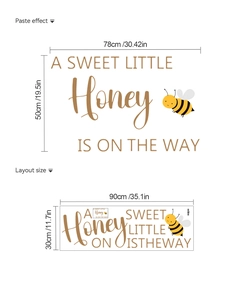 Detail showing baby shower bee wall sticker paste effect and layout size dimensions