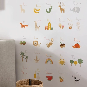 Stickers muraux éducatifs avec 26 lettres, animaux et fruits pour chambre d'enfant