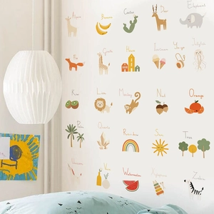 Stickers muraux éducatifs 26 alphabets avec animaux dessinés à la main pour enfants