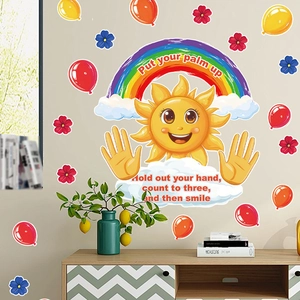 Rainbow and sun wall decals set for kids room with motivational English quotes