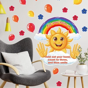 Colorful sun rainbow wall stickers with balloons for kids bedroom home decor mural