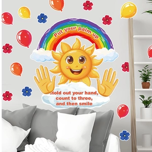 Rainbow and sun wall stickers with inspirational quotes for kids bedroom decor