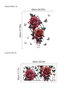 Details zu den Maßen und Klebeeffekt der Wandaufkleber mit roten Rosenmotiven