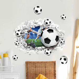 3D soccer player wall decal with break-through wall effect for sports themed home decor