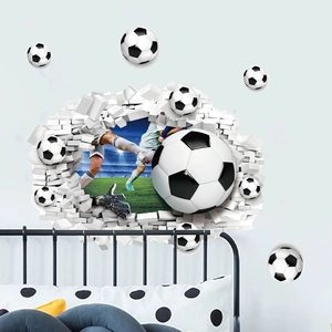 3D football wall stickers with soccer player and stadium scene for bedroom decor