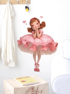 3D cartoon girl wall sticker in pink polka dot dress for cozy nursery wall decor