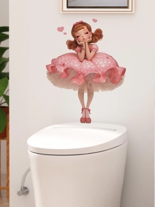 3D cartoon girl wall sticker in pink polka dot dress for bedroom and nursery decor