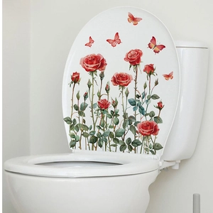 Red rose and butterfly PVC wall decals on white background for bedroom and bathroom decor