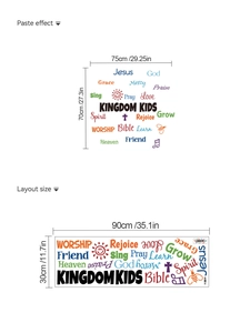 Detail view of Jesus Kingdom Kids wall decal with 90x30cm layout and 75x70cm paste effect
