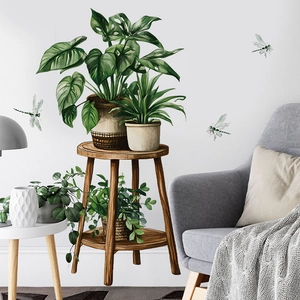 Tropische grüne Pflanzen Wandaufkleber mit Monstera und Libellen für die Deko