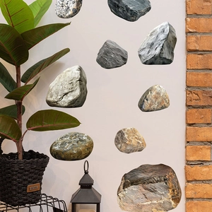 3D realistic stone wall stickers set in grey and brown for bedroom wall decoration