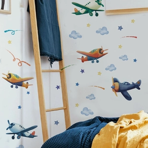 Cartoon airplane and cloud wall stickers for kids' bedroom wall decor self-adhesive PVC