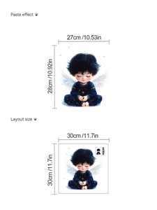 Detail showing the paste effect and layout size of the angel boy PVC wall sticker